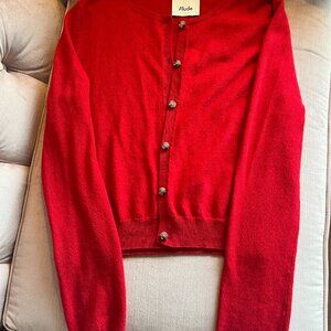 Allude Red Cotton Cashmere Cardigan Sz Small